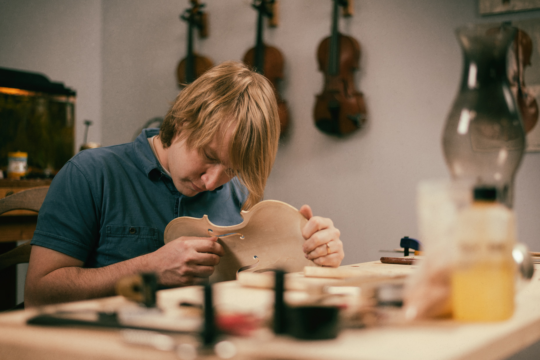 Lafayette, LA violin maker by photographer Kevin Brown