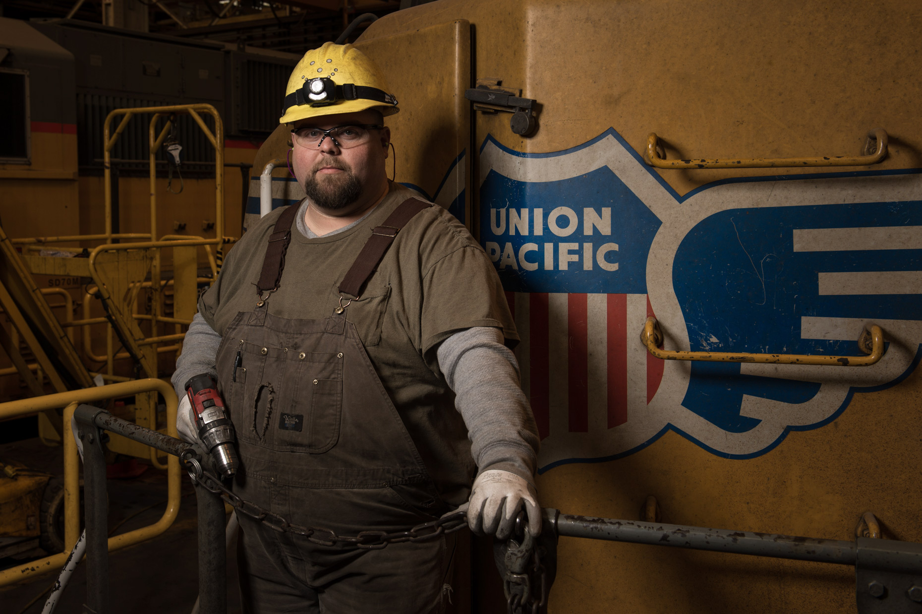 Railroad worker for Union Pacific Railroad photographed by Kevin Brown.