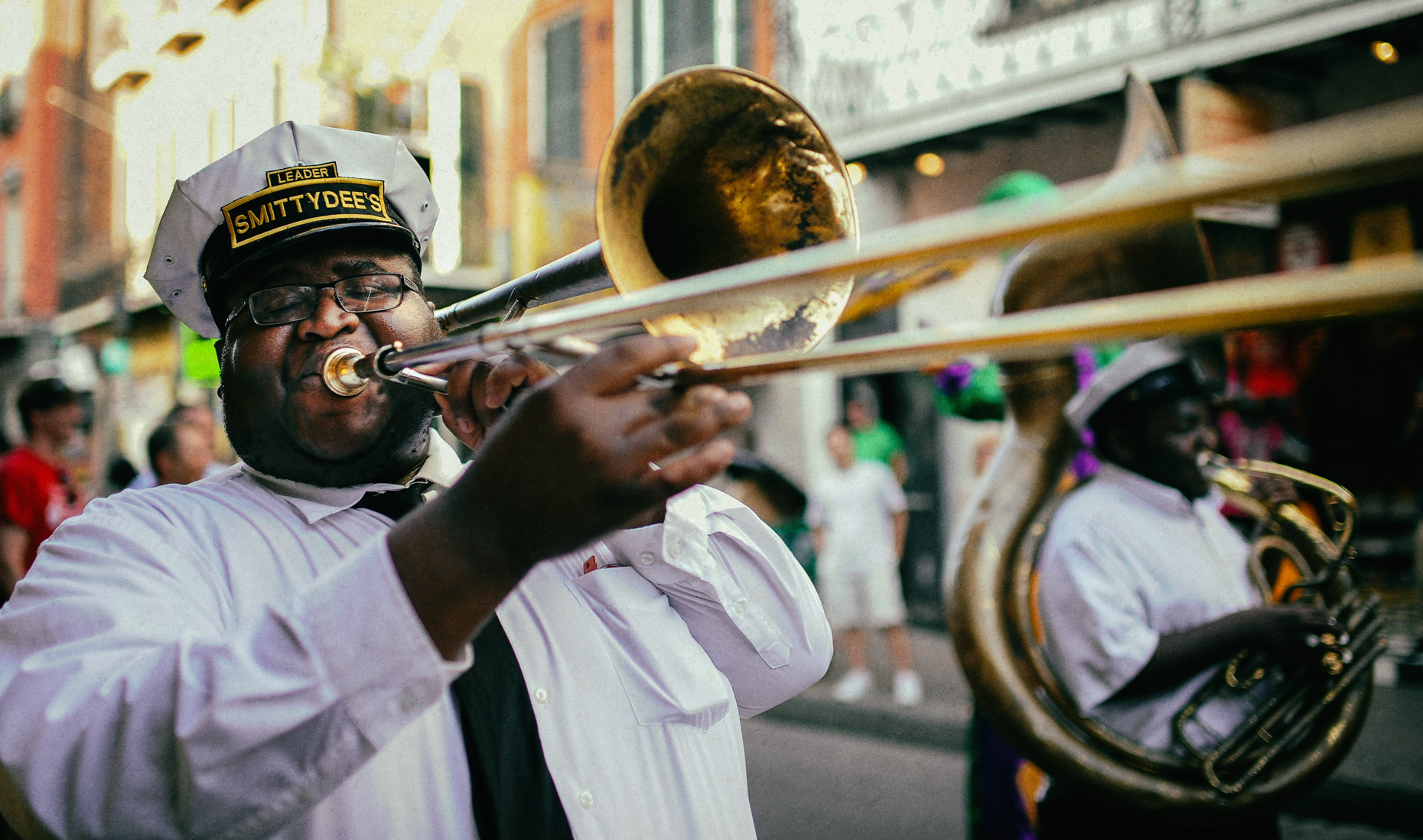 Trombone player in New Orleans by photographer Kevin Brown